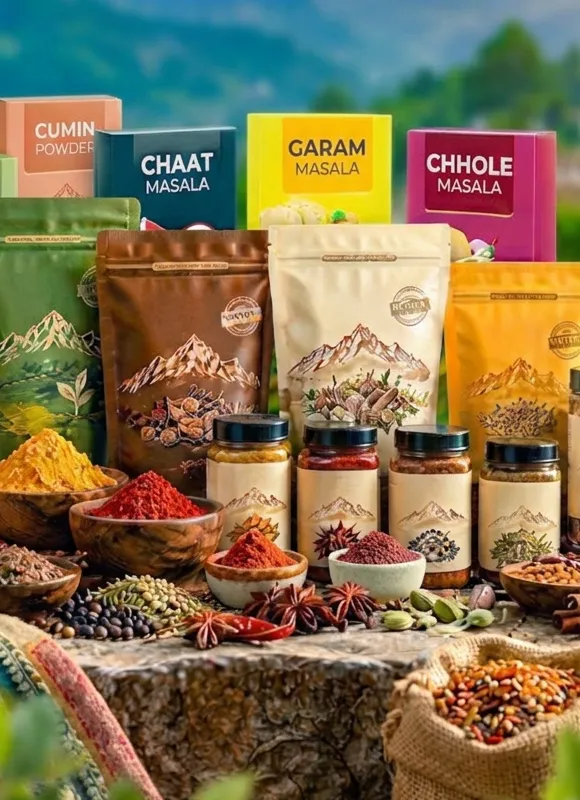 PAKHO spice packs and bowls of spices
